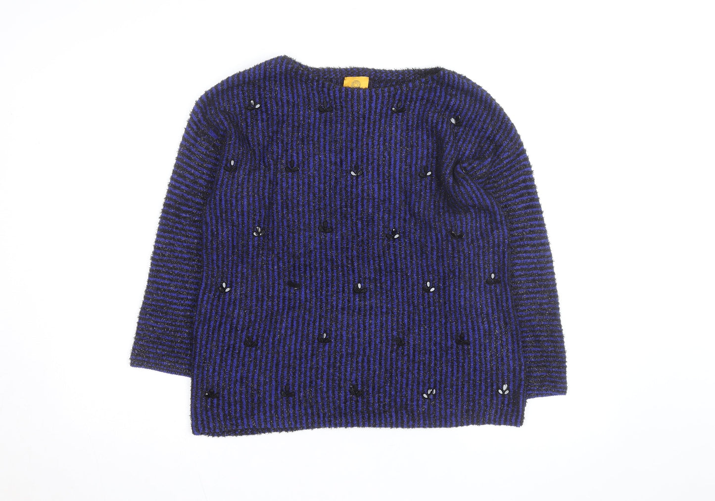 Ruby Rd. Women's Blue Black Striped Beaded Knit Jumper Size M
