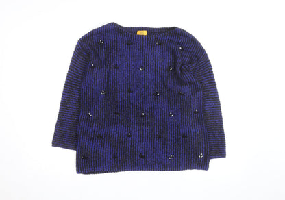 Ruby Rd. Women's Blue Black Striped Beaded Knit Jumper Size M