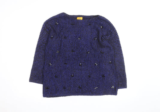 Ruby Rd. Women's Blue Black Striped Beaded Knit Jumper Size M