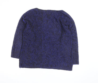 Ruby Rd. Women's Blue Black Striped Beaded Knit Jumper Size M