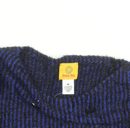 Ruby Rd. Women's Blue Black Striped Beaded Knit Jumper Size M