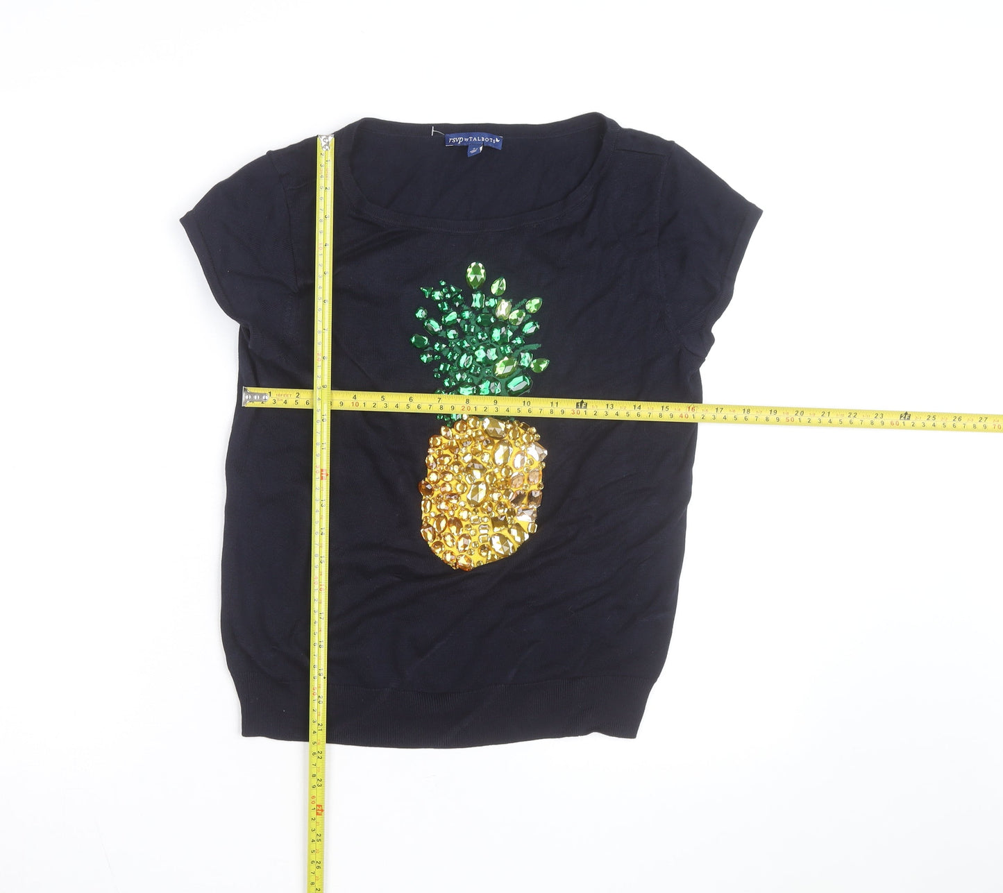 Talbots Women’s Black Sequin Pineapple Short Sleeve Jumper Size S