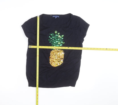 Talbots Women’s Black Sequin Pineapple Short Sleeve Jumper Size S