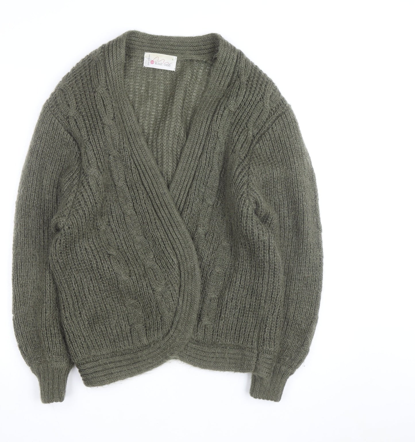 Knit One Women's Green Mohair Acrylic Chunky Knit Cardigan Size L