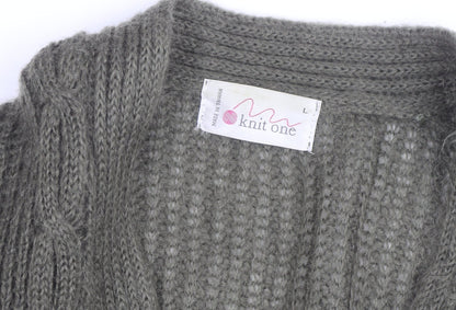 Knit One Women's Green Mohair Acrylic Chunky Knit Cardigan Size L