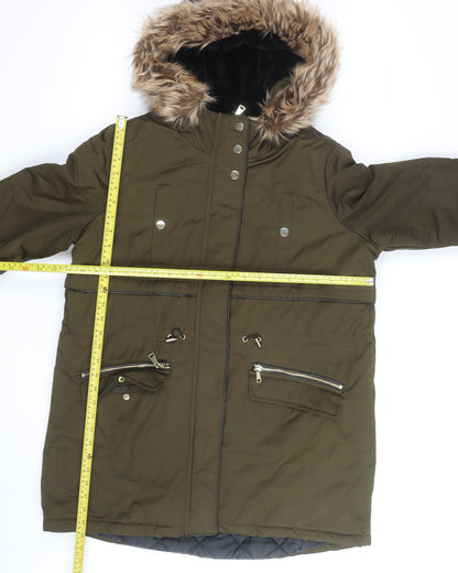 Nutmeg Women's Green Faux Fur Trim Hooded Parka Coat Size 12