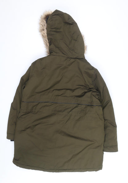 Nutmeg Women's Green Faux Fur Trim Hooded Parka Coat Size 12