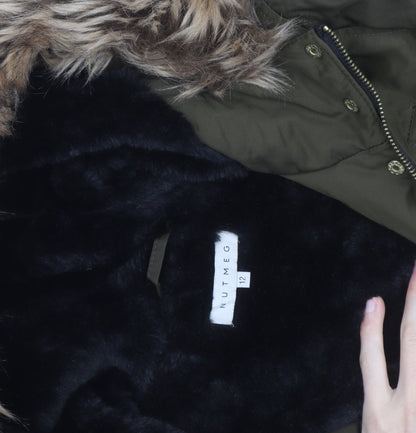 Nutmeg Women's Green Faux Fur Trim Hooded Parka Coat Size 12