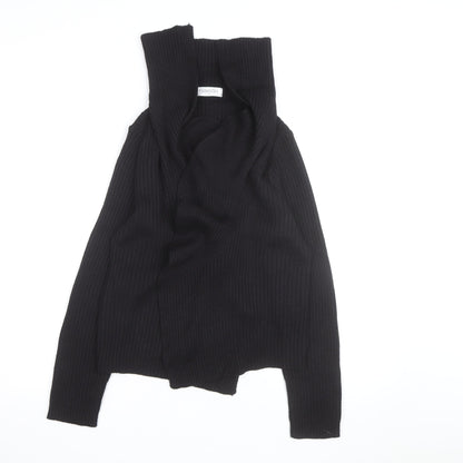 Fabrizio Women Black Ribbed Roll Neck Cardigan Jumper M
