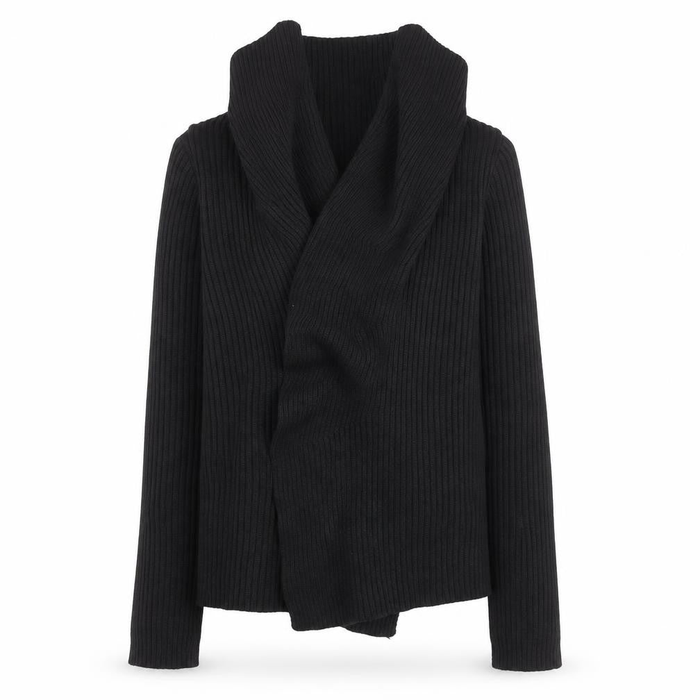 Fabrizio Women Black Ribbed Roll Neck Cardigan Jumper M