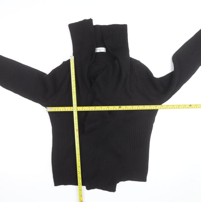 Fabrizio Women Black Ribbed Roll Neck Cardigan Jumper M