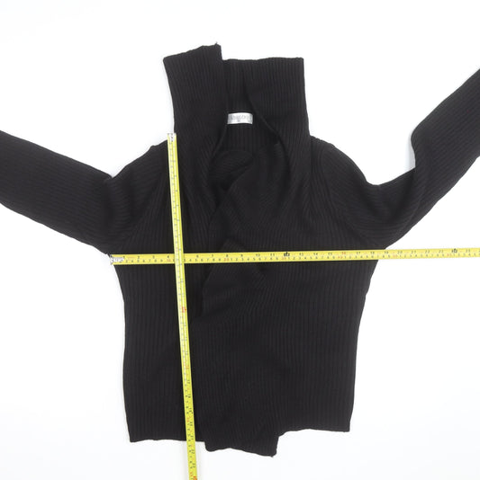 Fabrizio Women Black Ribbed Roll Neck Cardigan Jumper M
