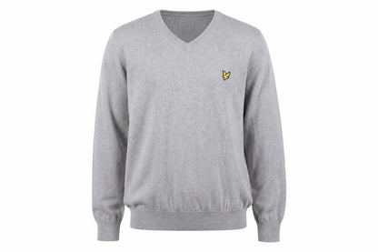 Lyle & Scott Men's Grey V-Neck Cotton Jumper Size L