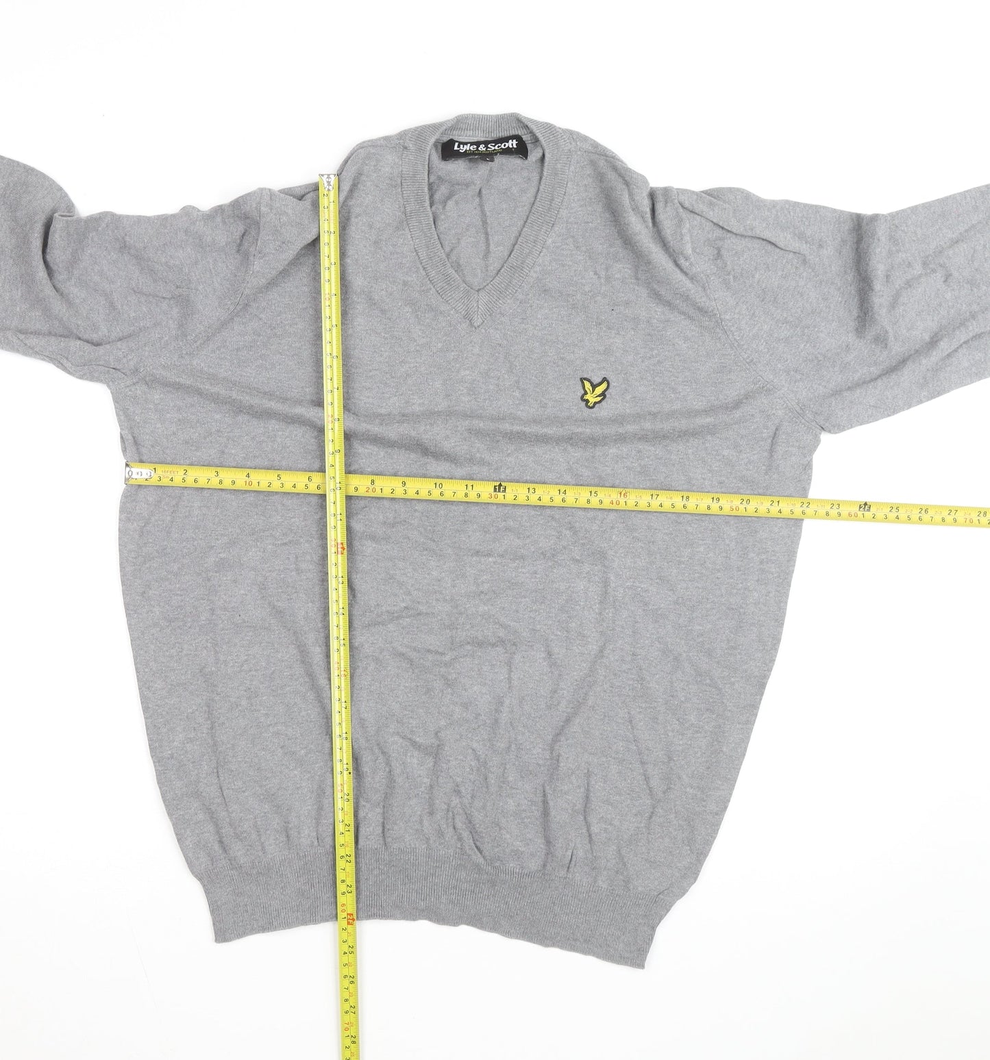 Lyle & Scott Men's Grey V-Neck Cotton Jumper Size L