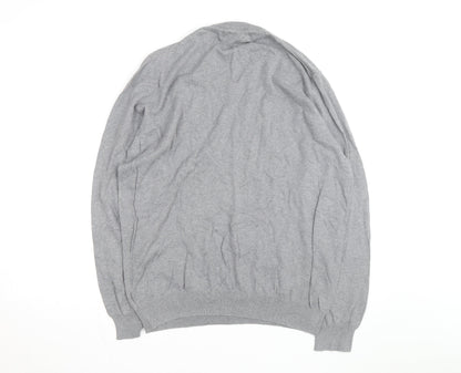 Lyle & Scott Men's Grey V-Neck Cotton Jumper Size L