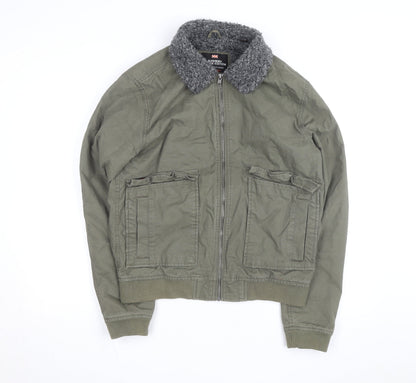 Superdry Men's Green Military Bomber Jacket Medium Sherpa Collar