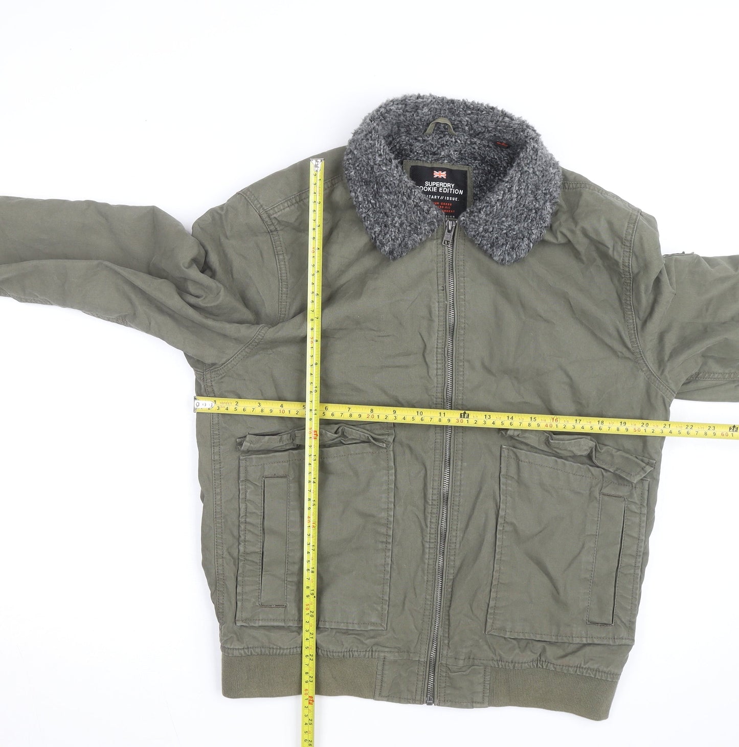 Superdry Men's Green Military Bomber Jacket Medium Sherpa Collar