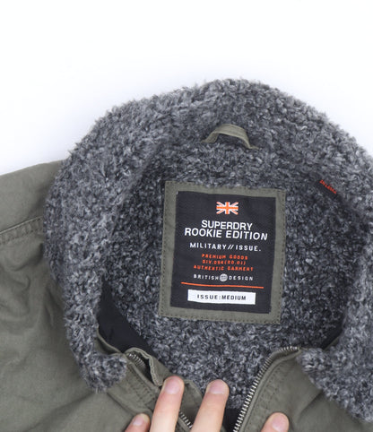 Superdry Men's Green Military Bomber Jacket Medium Sherpa Collar