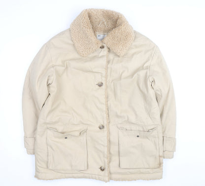 ASOS DESIGN Women's Beige Coat Size 8 Faux Fur Collar Lined Overcoat