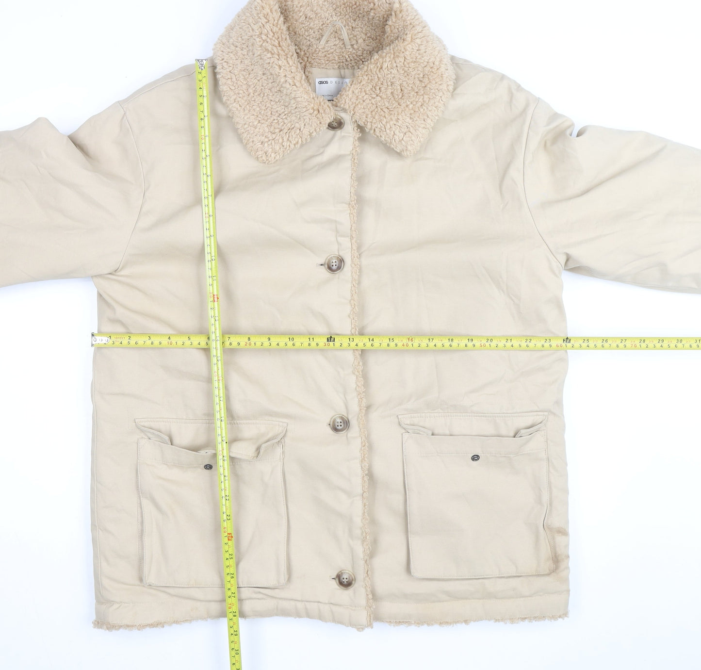 ASOS DESIGN Women's Beige Coat Size 8 Faux Fur Collar Lined Overcoat
