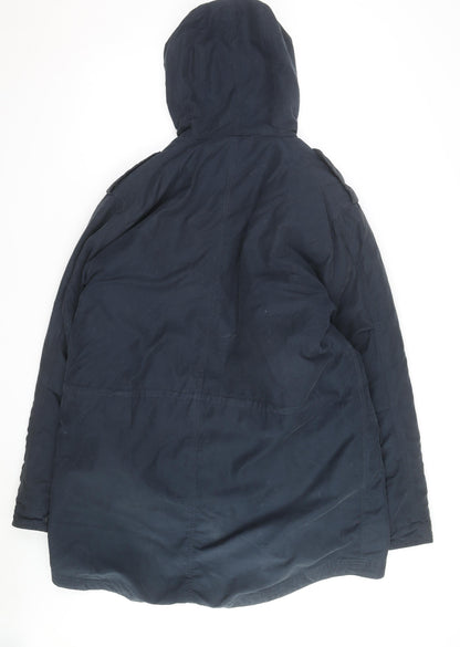 Ben Sherman Men's Blue Hooded Parka Coat Size L Cotton Lined