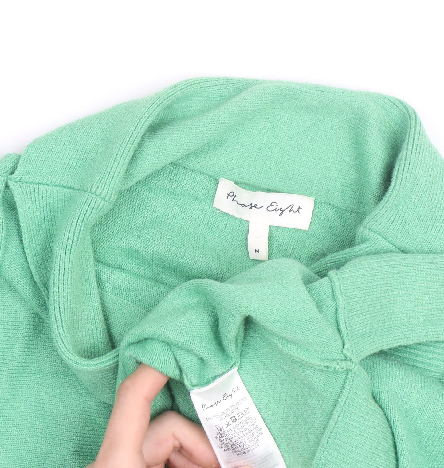 Phase Eight Women’s Green Roll Neck Cotton Cashmere Jumper Size M