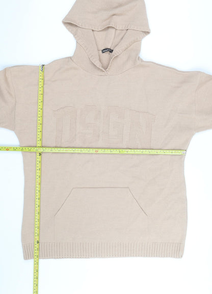 boohoo Men Beige Knit Pullover Hoodie XL Regular Fit