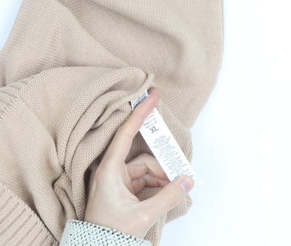 boohoo Men Beige Knit Pullover Hoodie XL Regular Fit