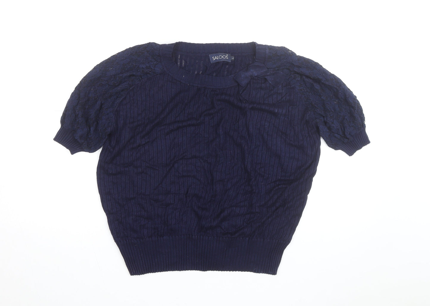 Saloos Women's Navy Blue Lace Puff Sleeve Pullover Jumper Size L