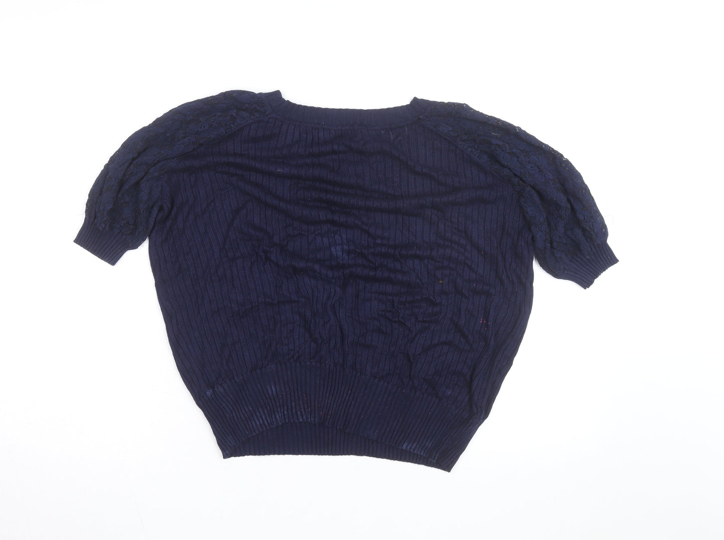 Saloos Women's Navy Blue Lace Puff Sleeve Pullover Jumper Size L