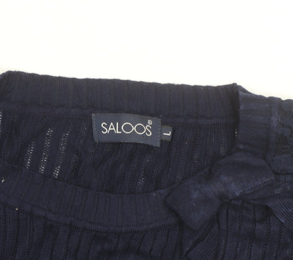 Saloos Women's Navy Blue Lace Puff Sleeve Pullover Jumper Size L