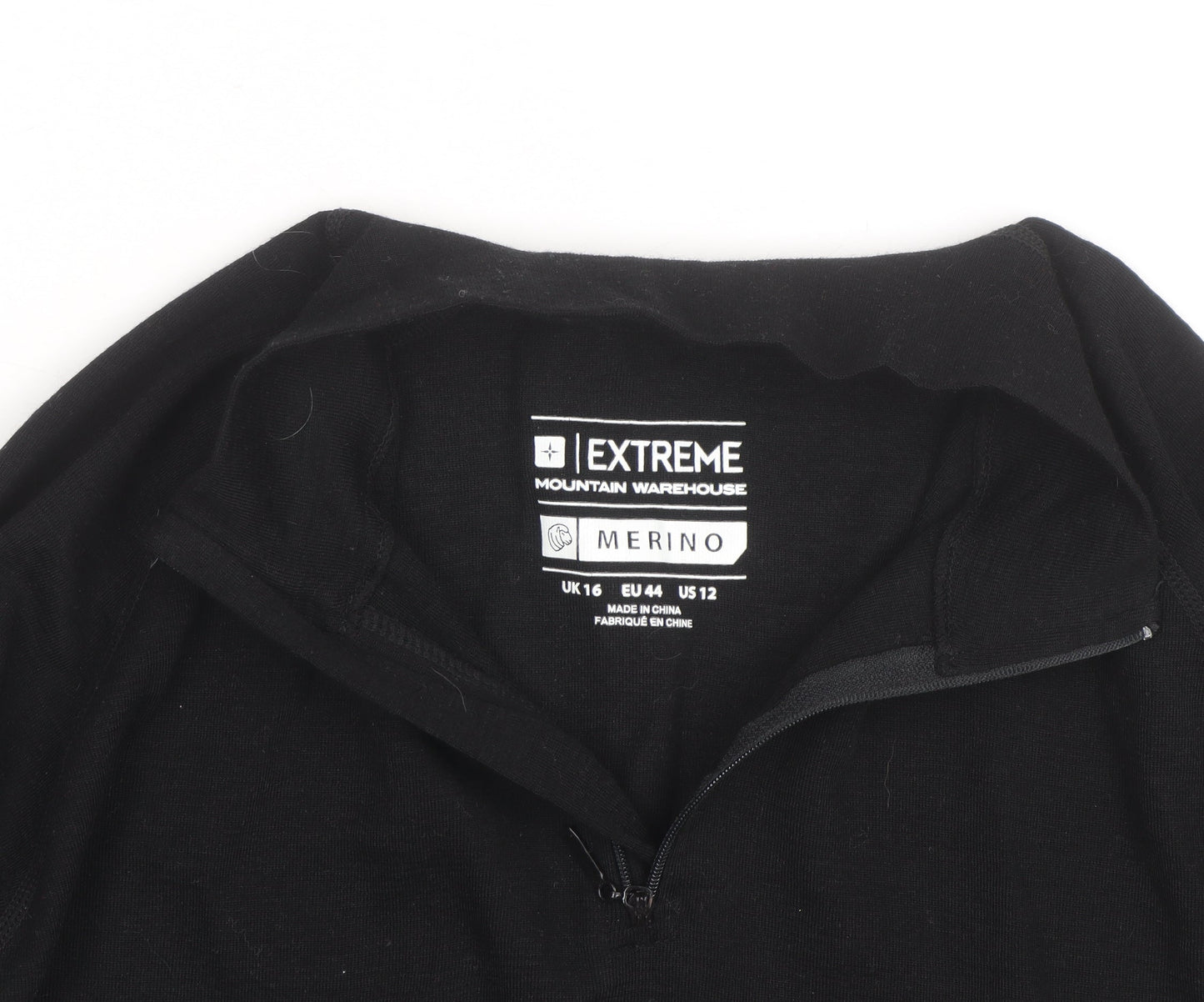 Mountain Warehouse Men’s Black Merino Wool Long Sleeve 1/4 Zip Top L