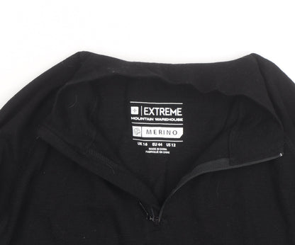 Mountain Warehouse Men’s Black Merino Wool Long Sleeve 1/4 Zip Top L