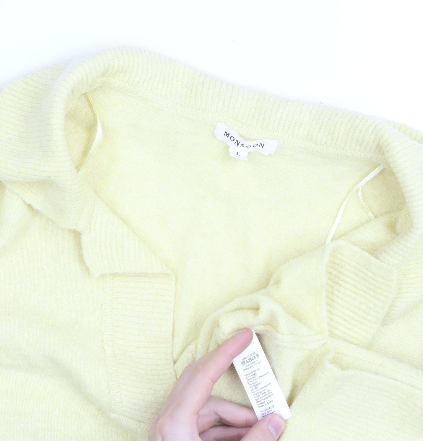 Monsoon Women Yellow Wool Blend Collared Pullover Jumper Size L