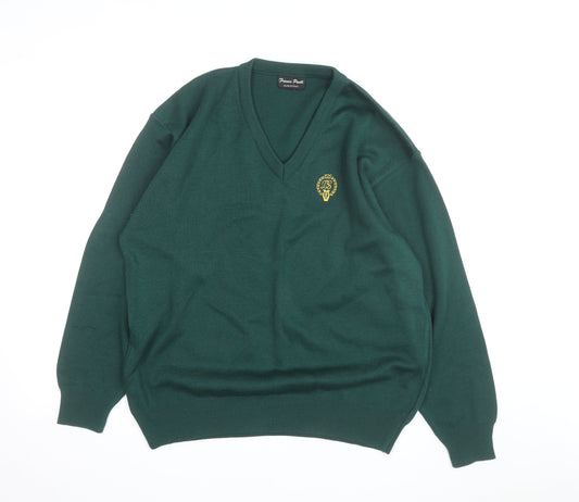 Franco Ponti Men's Green Wool V-Neck Pullover Jumper XL