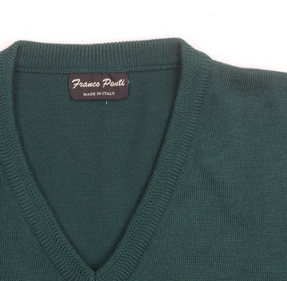 Franco Ponti Men's Green Wool V-Neck Pullover Jumper XL