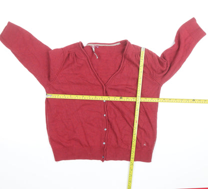 White Stuff Women Red Cardigan Size 16 V-Neck Button Knit Cotton Blend