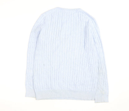 Crew Clothing Company Women’s Blue V-Neck Cable Knit Jumper M