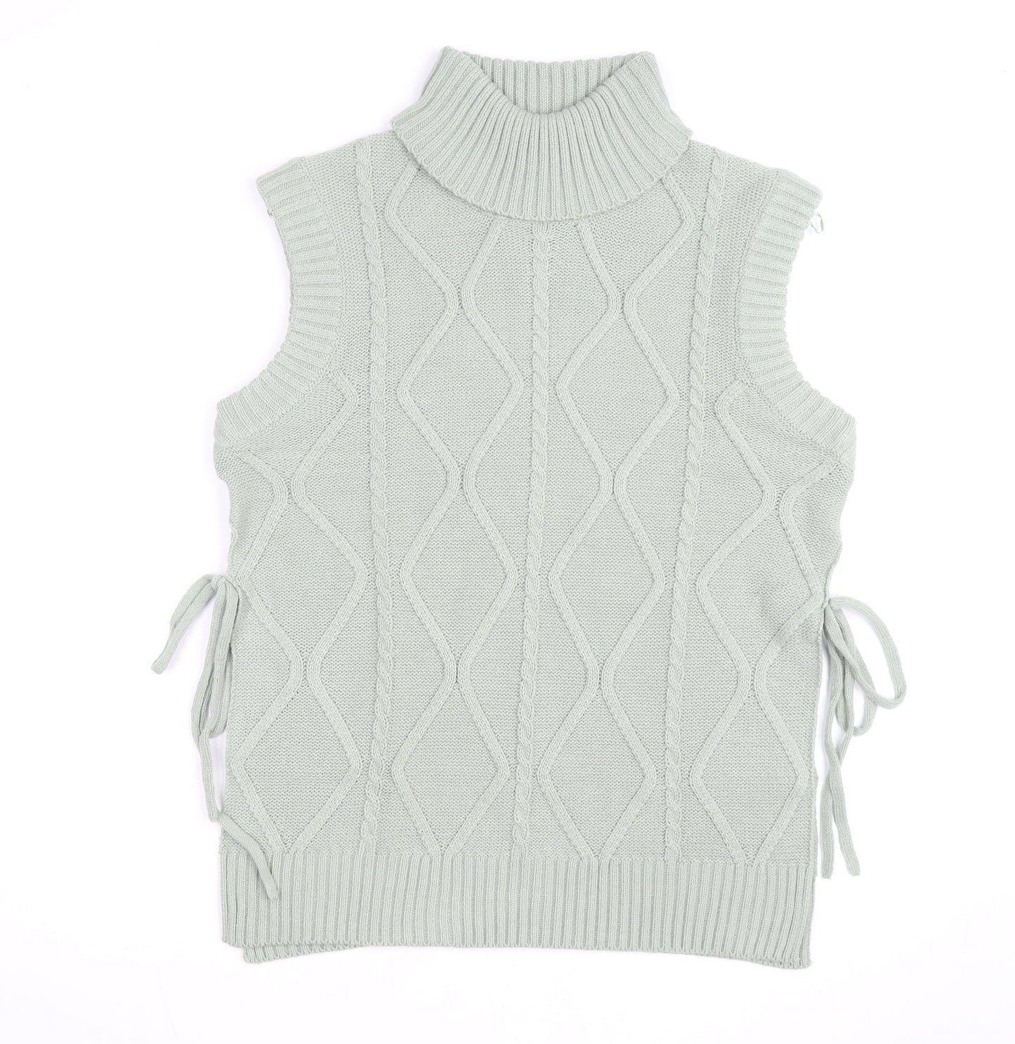 Quiz Women's Green Roll Neck Cable Knit Sleeveless Vest Jumper Size S