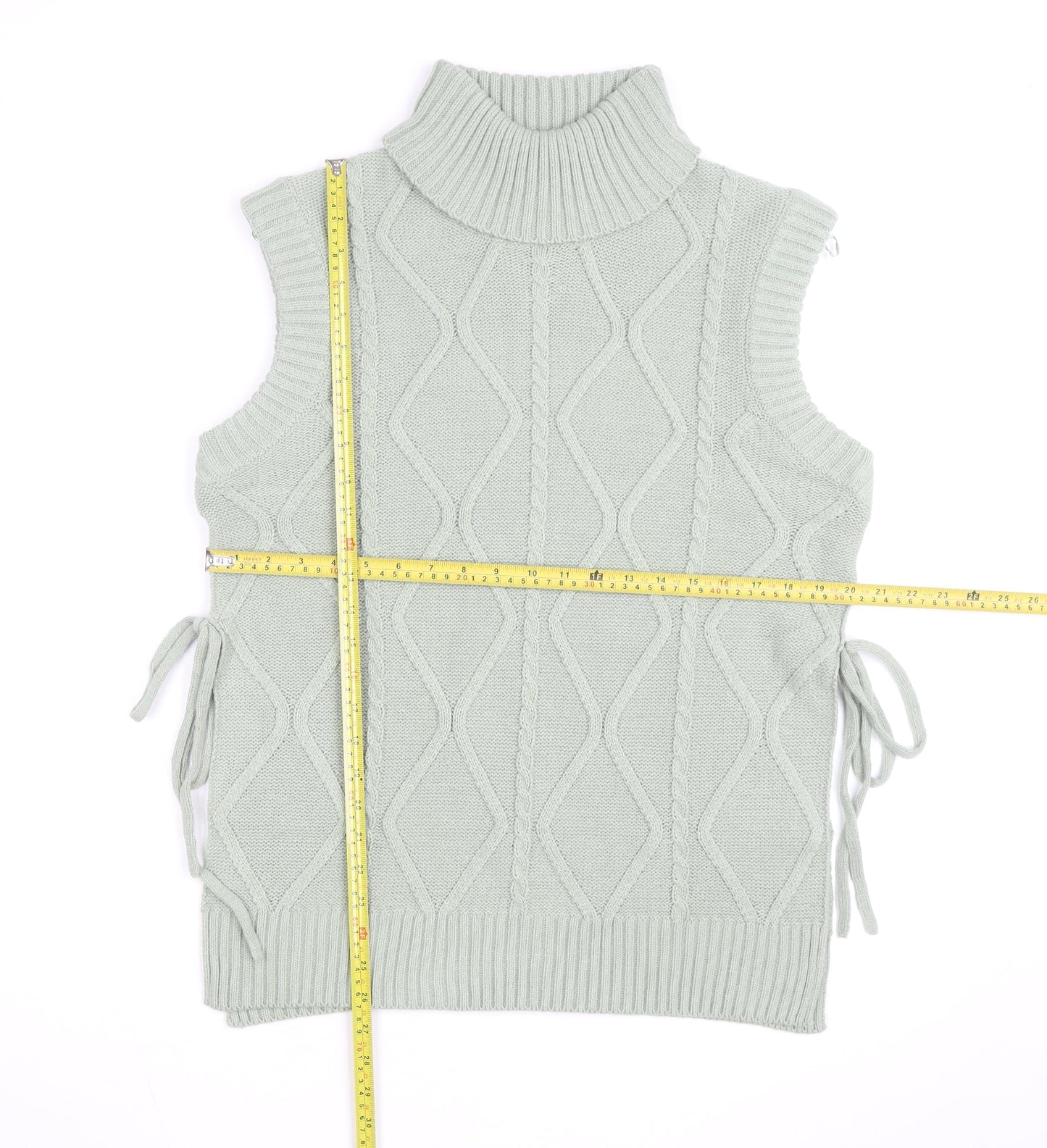 Quiz Women's Green Roll Neck Cable Knit Sleeveless Vest Jumper Size S