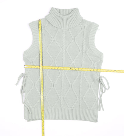 Quiz Women's Green Roll Neck Cable Knit Sleeveless Vest Jumper Size S