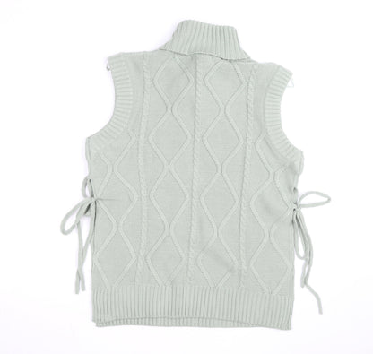 Quiz Women's Green Roll Neck Cable Knit Sleeveless Vest Jumper Size S