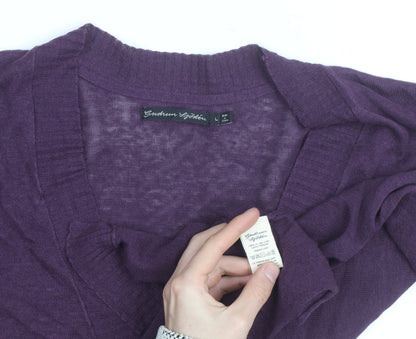 Gudrun Sjödén Women's Purple Cotton V-Neck 3/4 Sleeve Cardigan L