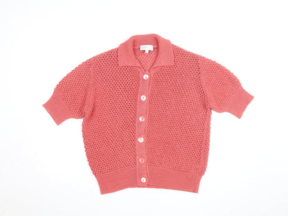 Agnès b. Women’s Pink Collared Short Sleeve Cardigan Size 12 100% Cotton