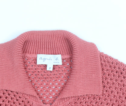 Agnès b. Women’s Pink Collared Short Sleeve Cardigan Size 12 100% Cotton