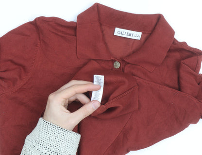 Gallery Womens Brown Collared Henley Jumper Small Long Sleeve Knit