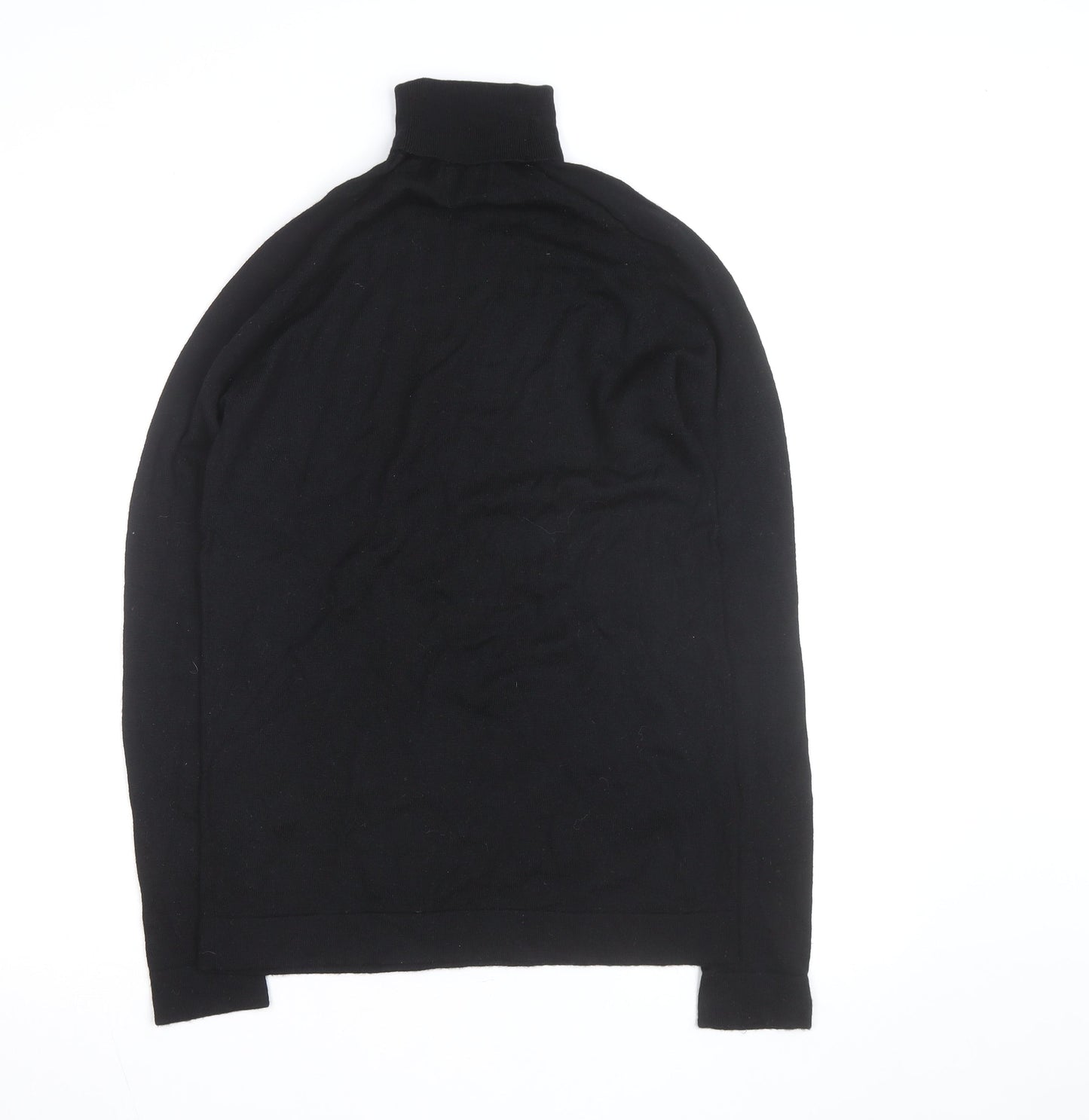 Benetton Men's Black Merino Wool Roll Neck Jumper Size S