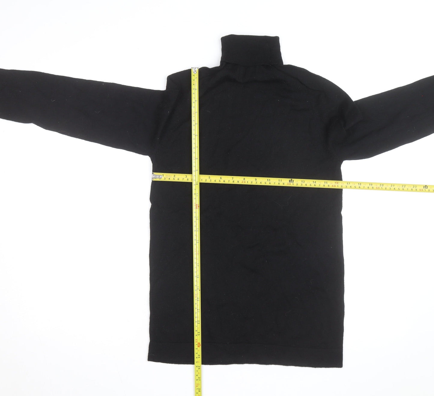 Benetton Men's Black Merino Wool Roll Neck Jumper Size S