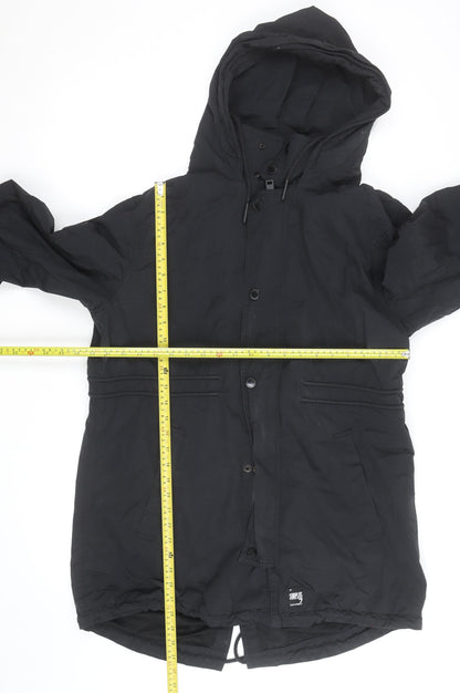 Superdry Mens Black Parka Jacket 2XL Hooded Lined Winter Coat
