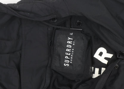 Superdry Mens Black Parka Jacket 2XL Hooded Lined Winter Coat
